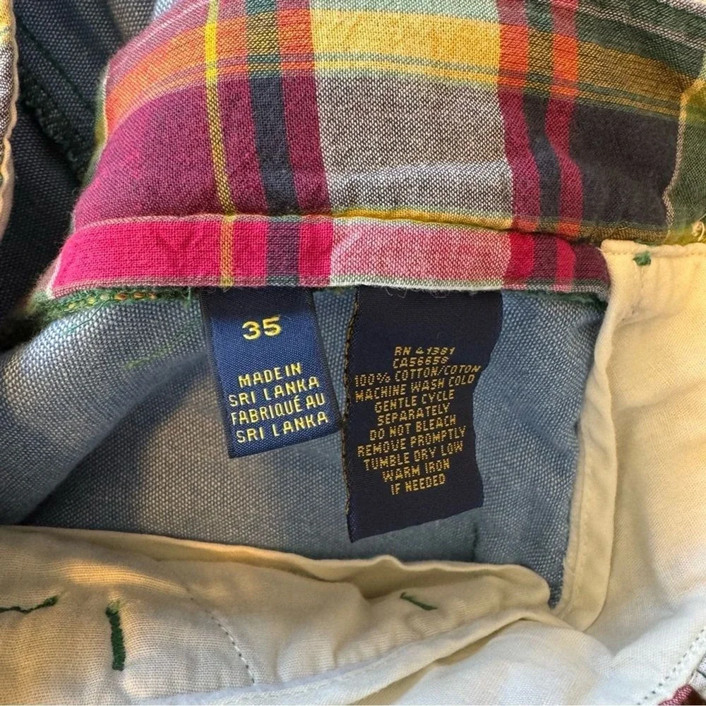 Vtg POLO Ralph‎ Lauren Mens 35 Madras Plaid Cotton Preppy Summer Shorts